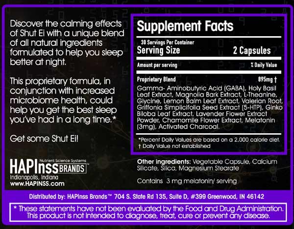 Shut Ei Slumber Complex Ingredients Supplement Facts